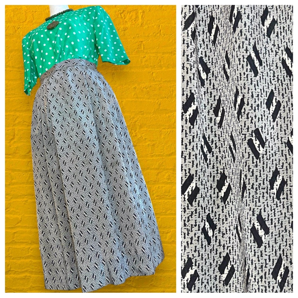 VTG Geometric Abstract Grey & Black Silver Toned A Line Skirt | 27” Waist (4)